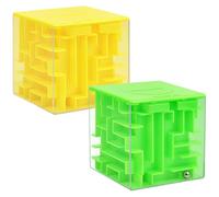 Money Maze Puzzle Box, Logical Challenge Steel Ball Maze Puzzle Cube, Sensory Toys Focus Game, Piggy Bank Gift for Adults (Yellow and Green)