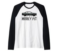 Money Pit Melted Car Enthusiast Funny Mechanic Gearhead Raglan Baseball Tee