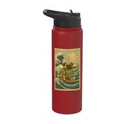 Money Puggy Great Wave Off Kanagawa - Dog Pug Brainrot Meme Stainless Steel Insulated Water Bottle