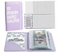 Money Saving Binder, A6 Waterproof PU 100 Envelopes Money Saving Challenge with Day Record Card Reusable Challenge Book with Elastic Fix Strap for Cash Savings Book
