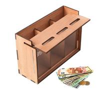 Money Saving Box - 15cm Savings Box, Compartment Design | 3 Compartments Wooden Coin Bank with Removable Lid, Acrylic Wooden Money Tin for Notes Coin Kids Adult