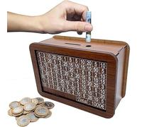 Money Saving Box, Wooden Money Box with Money Target, Savings Challenge Money Box with Erasable Pen, Wooden Cash Saving Box Decorations, The Value Vault Gift for Boys, Girls, Adults
