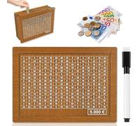 Money Saving Box, Wooden Savings Box, Money Saving Challenge with Numbers Tick with Counter, Reusable Cash Bank, Wooden Piggy Bank for Adults Kids with Savings Goals (5,000)