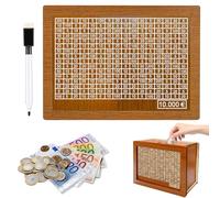 Money Saving Box, Wooden Savings Box, Money Saving Challenge with Numbers Tick with Counter, Reusable Cash Bank, Wooden Piggy Bank for Adults Kids with Savings Goals (10,000)