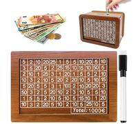 Money Saving Box, Wooden Savings Box, Money Saving Challenge with Numbers Tick with Counter, Reusable Cash Bank, Wooden Piggy Bank for Adults Kids with Savings Goals (1,000)
