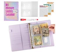 Money Saving Challenge Binder, Challenge Book with Lock - Portable Tear-Resistant Budget Planner Cash & Expense Envelopes