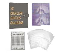 Money Saving PU Leather A5 Budget with 100 Cash Envelope for Kids Adults (Gray)