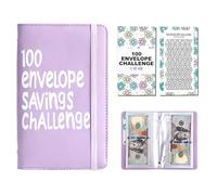Money Saving Wallet, 100 Envelope Savings Challenge Book A6 with Cash Envelopes, PU Leather Budget Binder with Tracker Card for Couples Cash Budgeting(Purple)