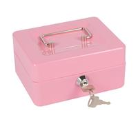Money Tin Box with Key, Portable Cash Box with Coin Tray, Small Cash Tin for Home, Office and Events (Pink-small)