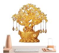Money Tree - 7x15cm Decorative Statue, Citrine Artwork, Fortune Bonsai Style with Auspicious Charm | Meaningful Crystal Decor for Living Room and Business Spaces Desk