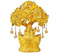 Money Tree, Fortune Crystal Chinese Money Plant, Golden Feng Shui Decor to Manifest and Attract Wealth and Prosperity, Success, All Good Things Tree Plant