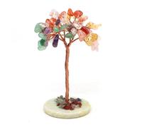 Money Tree Natural Crystal Healing Stone Base Aura Quartz Gemstone Copper Wire Wrapped Plant Crafts Feng Shui Home Decor Gifts(7 Chakra Crystal,5PCS)