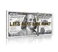 Money Wall Art Let's Make Some Money Canvas Wall Decor Motivational Quote Art Poster Prints 100 Dollar Bills Artwork for Living Room Office Decor Framed and Ready to Hang - 40x20inch