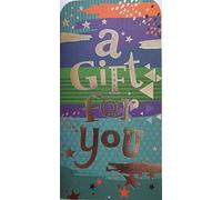 Money Wallet Gift Card & Envelope Blue Grey Balloons Presents Copper Foil 7x3.5"