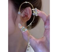 MONEYN Butterfly Tassel Style Zircon Earrings, Sparkling Zircon No Piercing Butterfly Ear Clip, Wrap Butterfly Flowers Tassel Long Ear Cuff Earrings Jewelry Gifts for Women Girls (Left,Golden)
