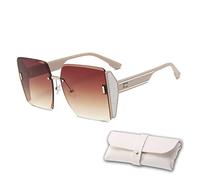 MONEYN Popular Large Frame Glasses, Women Oversized Vintage Square Rimless Gradient Cutting Lens UV Protection Sunglasses (Gradient Tea Lens)