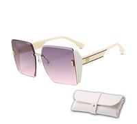 MONEYN Popular Large Frame Glasses, Women Oversized Vintage Square Rimless Gradient Cutting Lens UV Protection Sunglasses (Gray Pink Lens)
