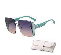MONEYN Popular Large Frame Glasses, Women Oversized Vintage Square Rimless Gradient Cutting Lens UV Protection Sunglasses (Blue Tea Lens)