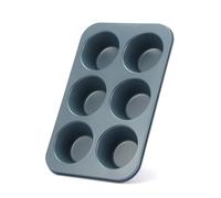 Monfish Muffin Mould 6 Jumbo Cup Carbon Steel Haze Blue Non Stick Coating Muffin Cupcake Tin 3.5inch Cup Roy Blue