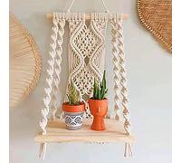 Mong Handmade Macrame Wall Hanging Shelf, Boho Indoor Rope Plant Pot Basket Hanger Holder, Rope Plant Hanger for Wall Decor Indoor Outdoor
