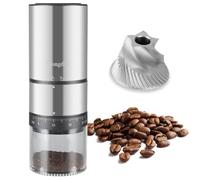 Mongdio Portable Electric Coffee Bean Grinder with 38 Adjustable Settings, Electric Burr Coffee Grinder Stainless Steel Core, For Traveling, Camping, Office, Silver