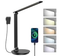 MONGERY LED Desk Lamp with USB Charging Port, Touch Control Dimmable Office Lamp, 5 Color Modes 6 Brightness Levels Eye-Caring Table Lamp for Home Office Bedroom Reading Study, Black