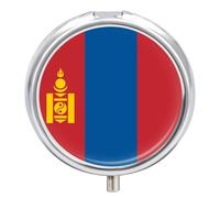 Mongolia National Flag Small Pill Organizer for Travel Portable Mini Pills Box with 3 Compartments Round Medicine Case Container