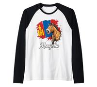 Mongolia Wild Horse Roaring Flag Soyombo Design Raglan Baseball Tee