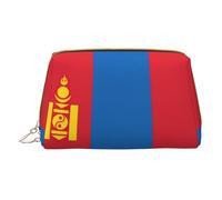 Mongolian Flag Leather Hand-Held Zipper Makeup Bag Storage Bag for Miscellaneous Items Pen Case