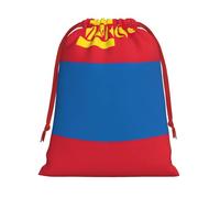 Mongolian Flag Print Christmas Drawstring Gift Bags, Xmas Holiday Fabric Gift Wrapping Bag For Party, Size-L