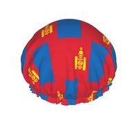 Mongolian Flag Print Shower Cap, Lined Shower Cap For Women Reusable, Double Layer Waterproof Bath Cap