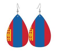 Mongolian flag Women's Teardrop Leather Earrings - Lightweight PVC Dangle Earrings, 925 Silver Hooks, Double-Sided Prints | Hypoallergenic Gift