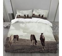 Mongolian Horse Super King Duvet Cover Grassland SuperKing Bedding Set Microfibre Reversible Bedding with Zipper Closure 3D Pattern Quilt Cover and 2 PillowCases 50x75cmU738