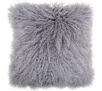Mongolian Long Curly Wool Sheepskin Cushion with Cushion - 60cm x 60cm SNUGRUGS Grey One Size