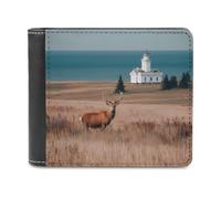 Mongolian Red Deer Bi-fold Men's Wallets with 6 Card Slots Slim Travel Purse Leather Money Clip