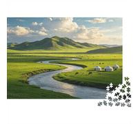 Mongolian Steppe Jigsaw Puzzle 1000 Pieces Recyclable Winding River Senior Puzzles Educational Game Decompression Ideal for Family And Friends Birthdays 70x50cm/1000pcs