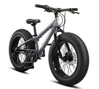 Mongoose Argus ST Fat Tire Mountain Bike for Kids Boys Girls, 20-Inch Wheels, Mechanical Disc Brakes, 10.5-Inch Steel Hardtail Frame, 7-Speed, Grey