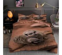 Mongoose Duvet Cover 155x220 cm Rusty Bedding Quilt Cover 3 Pcs, 3D Meerkat Print Reversible Bedding Set Ultra Soft Brushed Microfiber Bed Set Bedroom Decor, 2 Pillowcases b1004