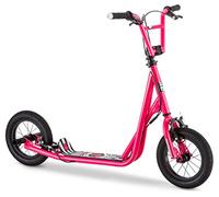 Mongoose Expo Kick Scooter, BMX-Style Handlebar & Brake Cable Rotor, For Riders Ages 6 and Up, Rear Axle Pegs, 12-Inch Air Tires, Max. Weight of 175 lbs., Pink/Black
