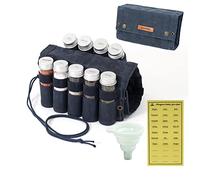 MONGPIENS Camping Spice kit with 9 spice Jar,rope,Spice Labels Sticker,Silicone Collapsible Funnel, Canvas Travel Seasoning container, portable spice bag for travel (CAMEL BROWN) (NAVY BLUE)