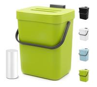 MONGTINGLU Compost Bin for Kitchen Countertop, 1.3 Gallons Hanging Small Trash Can with Lid, Kichen Under Sink Trash Can, Wall Mount Indoor Compost Bucket with Lid, 5L(Lime Green)