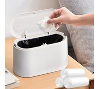 MONGTINGLU Mini Trash Can with Lid - Removable Small Garbage Can, Tiny Plastic Trash Bin, Pop Up Countertop Wastebasket, Counter Garbage Lint Bin for Bathroom,Office,Kitchen,Desk,Coffee Table(White)