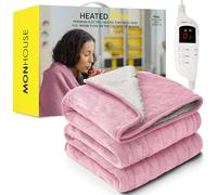MONHOUSE 130X160 cm Soft Electric Sofa Blanket - Fleece Single Heated Throw With Digital Controller - Machine Washable Bed Throw, Timer up to 9 hours, 9 Heat Settings, Auto Shutoff - PINK Sherpa