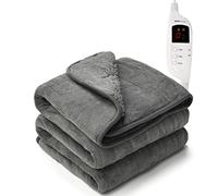 MONHOUSE 130X160 cm Soft Electric Sofa Blanket - Fleece Single Heated Throw With Digital Controller - Machine Washable Bed Throw, Timer up to 9 hours, 9 Heat Settings, Auto Shutoff - Dark Grey Sherpa