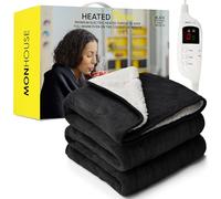 MONHOUSE 130X160 cm Soft Electric Sofa Blanket - Fleece Single Heated Throw With Digital Controller - Machine Washable Bed Throw, Timer up to 9 hours, 9 Heat Settings, Auto Shutoff - BLACK Sherpa