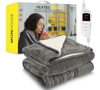MONHOUSE 130X160 cm Soft Electric Sofa Blanket - Fleece Single Heated Throw With Digital Controller - Machine Washable Bed Throw, Timer up to 9 hours, 9 Heat Settings, Auto Shutoff - GREY Sherpa