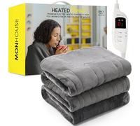 MONHOUSE 130X160 cm Soft Electric Sofa Blanket -Fleece Single Heated Throw With Digital Controller - Machine Washable Bed Throw, Timer up to 9 hours, 9 Heat Settings, Auto Shutoff - GREY