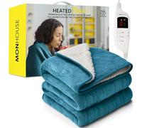 MONHOUSE 130X160 cm Soft Electric Sofa Blanket - Fleece Single Heated Throw With Digital Controller - Machine Washable Bed Throw, Timer up to 9 hours, 9 Heat Settings, Auto Shutoff - TEAL Sherpa