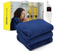MONHOUSE 130X160 cm Soft Electric Sofa Blanket - Single Heated Throw With Digital Controller - Machine Washable Bed Throw, Timer up to 9 hours, 9 Heat Settings, Auto Shutoff - NAVY