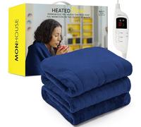 MONHOUSE 150X180 cm Soft Electric Blanket Double - Soft Heated Throw With Digital Controller - Machine Washable Bed Throw, Timer up to 9 hours, 9 Heat Settings, Auto Shutoff - NAVY